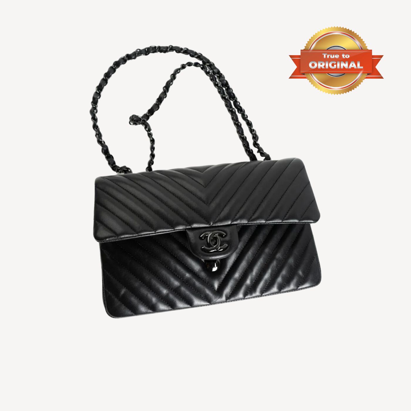 [True-to-ORIGINAL] Chanel Chevron Classic Handbag Black For Women 10.2in/26cm